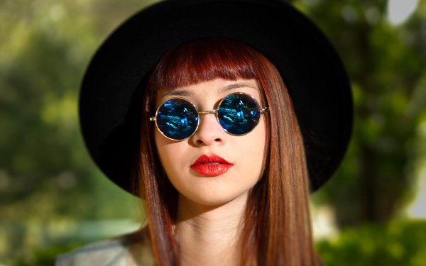 Women Model Sunglasses Lipstick Face Hat Redhead Depth Of Field HD Wallpaper | Background Image