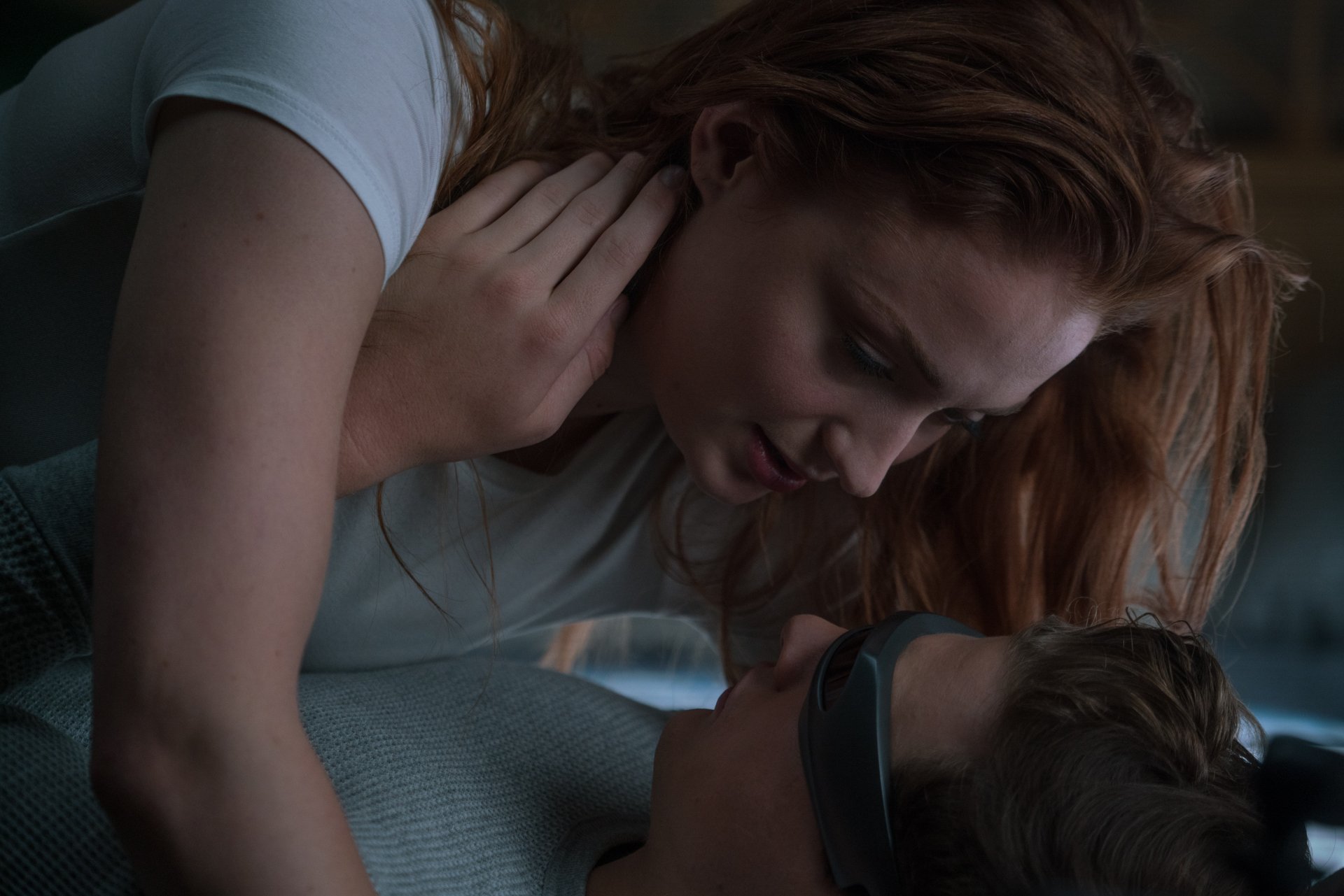 Close-up scene from X-Men: Dark Phoenix featuring Jean Grey and Scott Summers (Cyclops) in an intimate moment, captured in 8K Ultra HD quality.