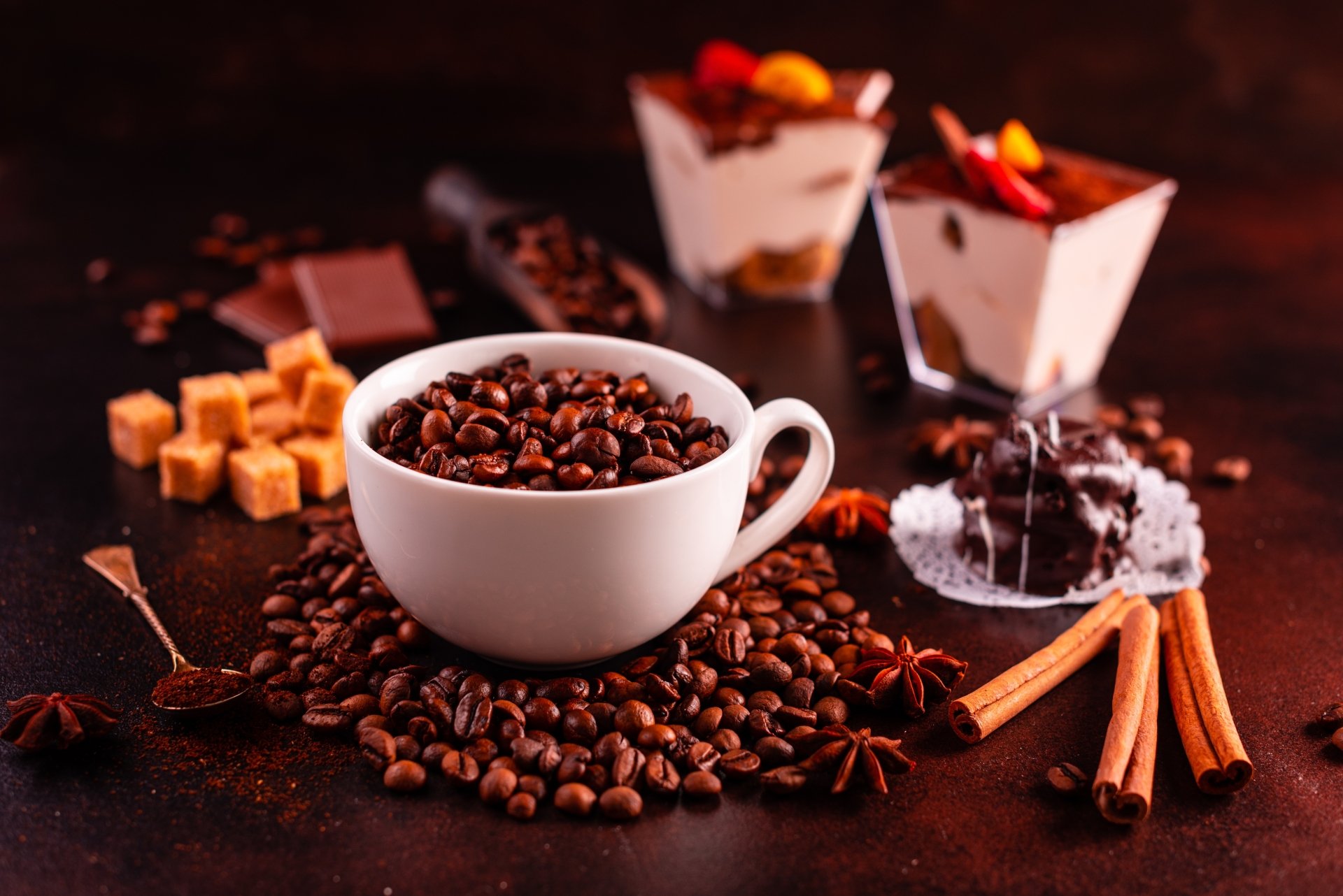 Download Still Life Coffee Beans Cinnamon Cup Food Coffee 4k Ultra HD Wallpaper
