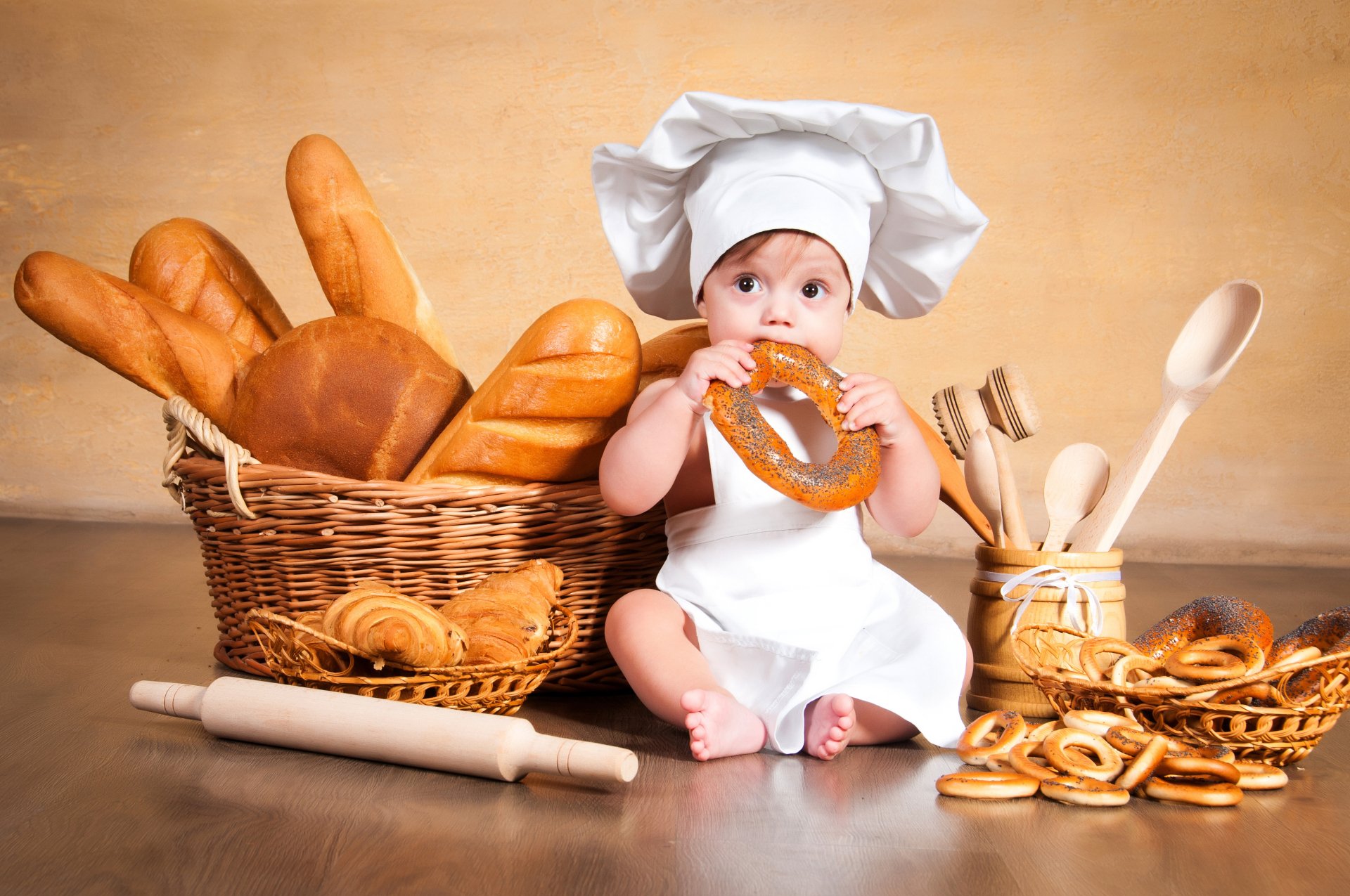 Download Croissant Baking Chef Bread Child Photography Baby HD Wallpaper