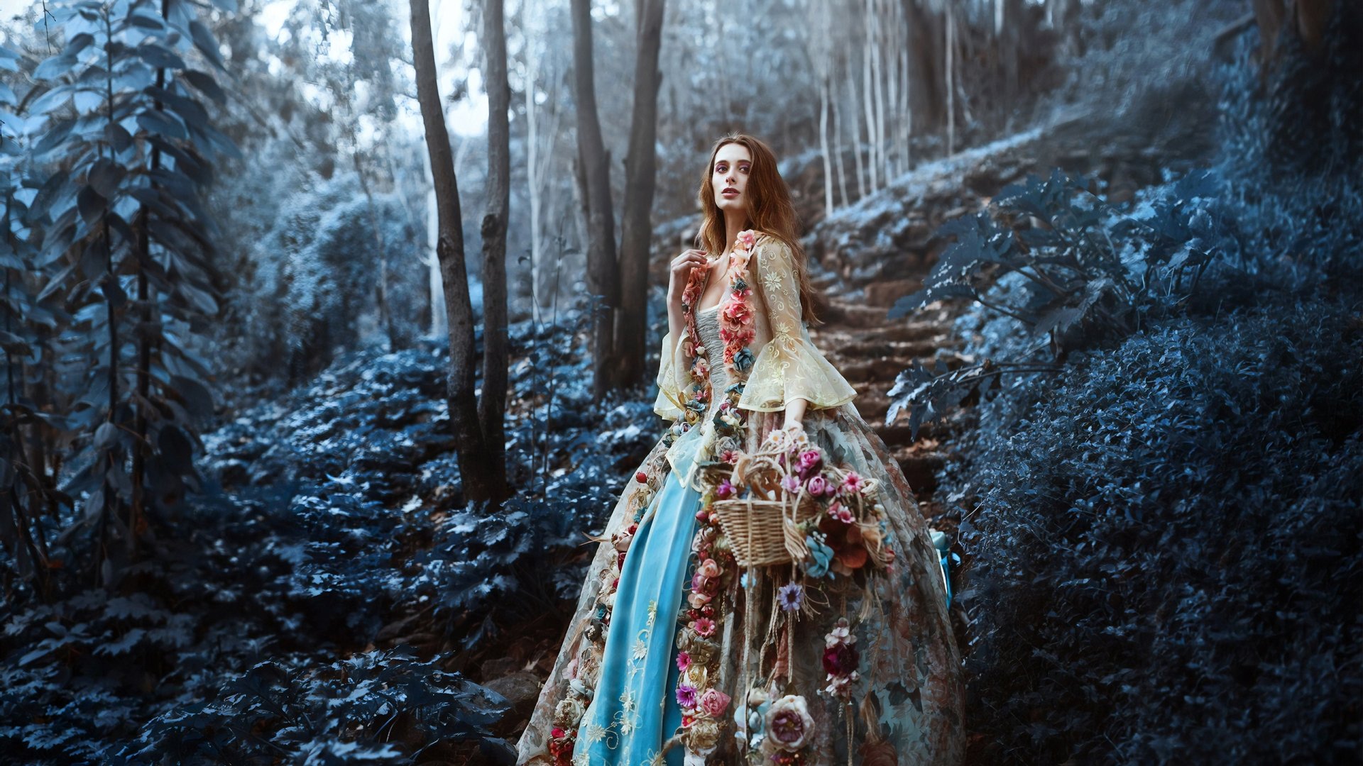 Download Flower Redhead Dress Woman Model HD Wallpaper | 2560x1440 ...