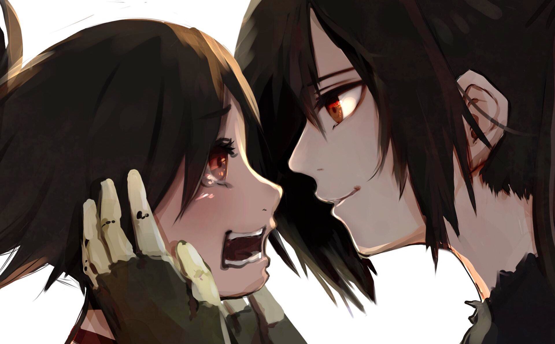 Anime HD PC wallpaper featuring Hyakkimaru and Dororo from the series Dororo in an intense close-up scene.