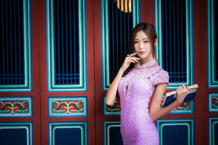 pink dress brunette model woman asian HD Desktop Wallpaper | Background Image