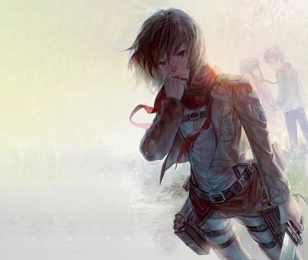 HD anime wallpaper featuring Eren Yeager and Mikasa Ackerman from Attack on Titan, showcasing intense emotion and detailed character design with a soft, glowing background.