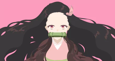 4K Ultra HD PC desktop wallpaper featuring Nezuko Kamado from the anime Demon Slayer: Kimetsu no Yaiba against a pink background.