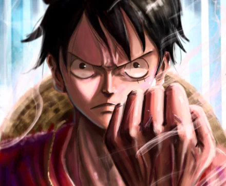 HD PC desktop wallpaper featuring Monkey D. Luffy from the anime One Piece, showcasing his determined expression and clenched fist in dynamic detail.