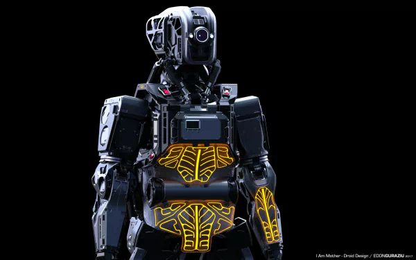 HD desktop wallpaper featuring the robot from I Am Mother set against a black background.