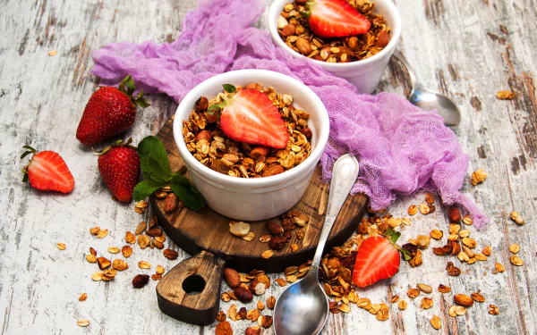 fruit still life granola strawberry berry food breakfast HD Desktop Wallpaper | Background Image