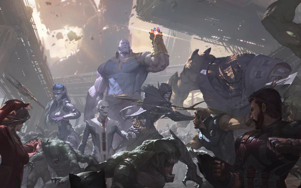 Outriders (Marvel Comics) Thor Captain America Scarlet Witch Cull Obsidian Ebony Maw Corvus Glaive Proxima Midnight Thanos movie Avengers: Infinity War HD Desktop Wallpaper | Background Image