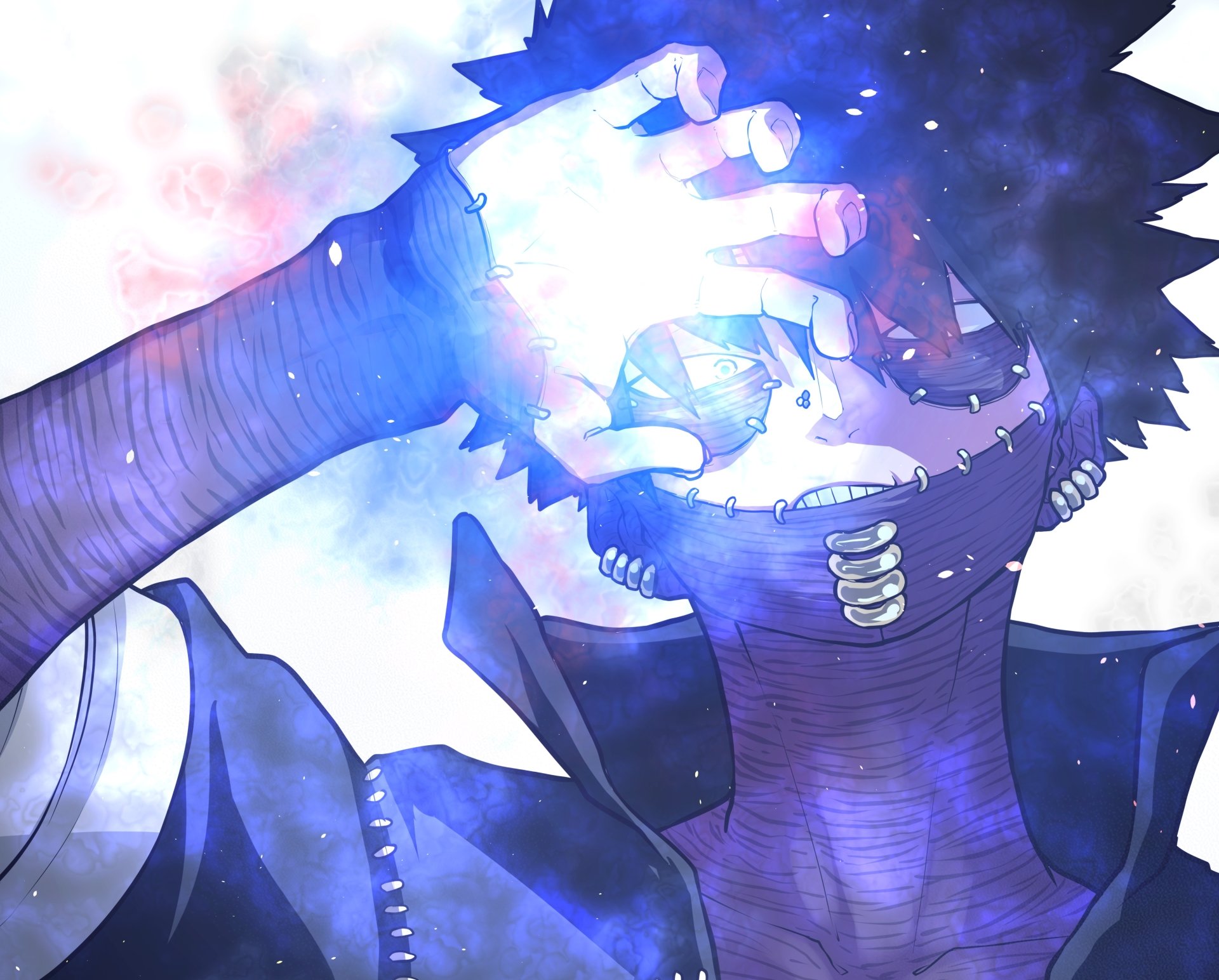 4K Ultra HD PC wallpaper featuring Dabi from My Hero Academia, showcasing his iconic blue flames and stitched appearance in a dynamic anime style.