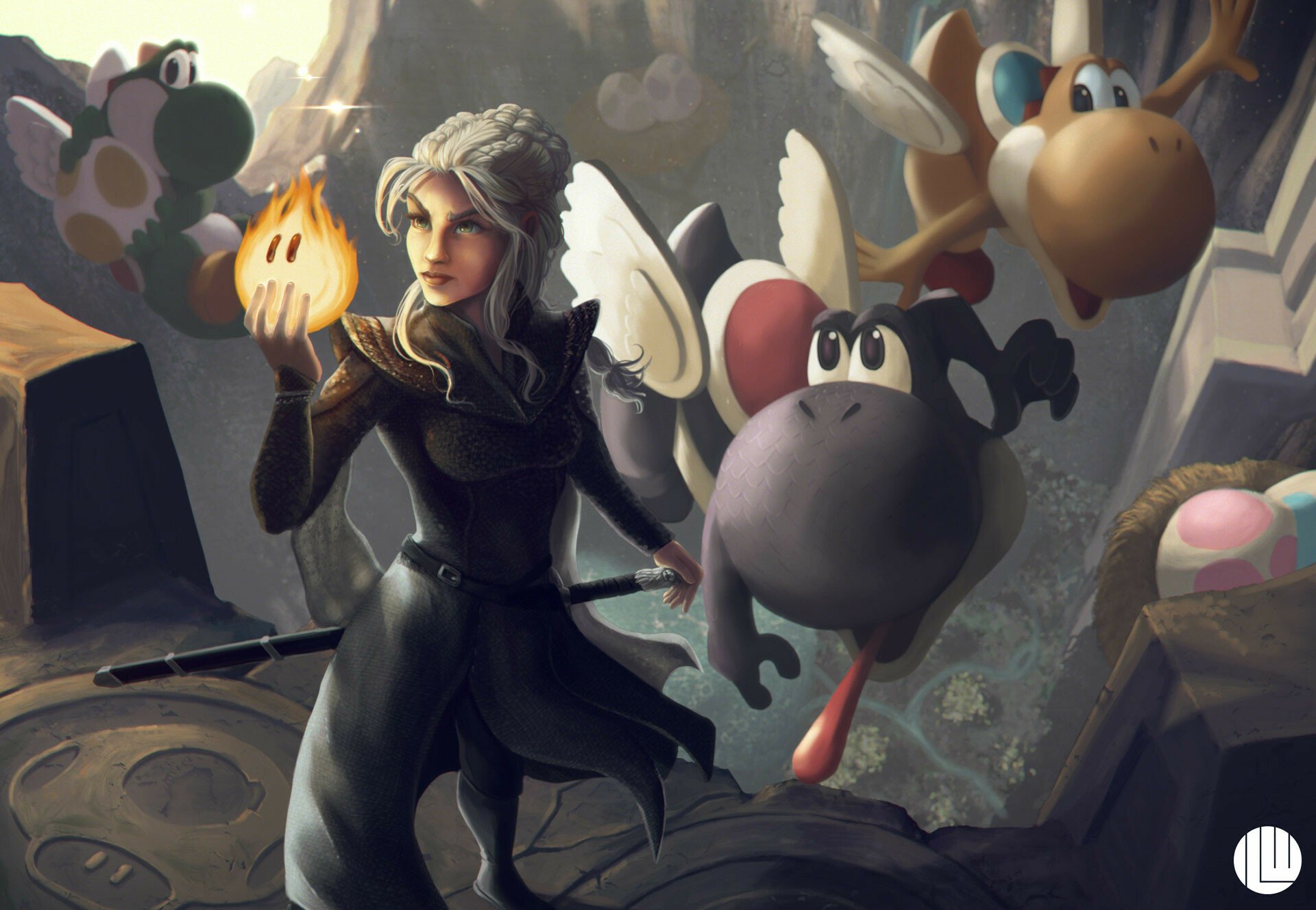 Download Game Of Thrones Daenerys Targaryen Yoshi Video Game Crossover HD Wallpaper by Ink &amp; Lightworks