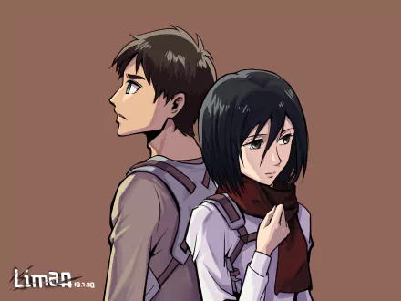 Anime wallpaper featuring Eren Yeager and Mikasa Ackerman from Attack on Titan in 4K Ultra HD for PC desktop background.