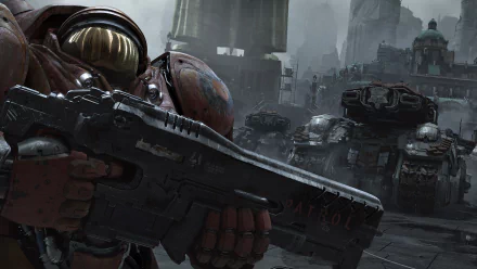 4K Ultra HD wallpaper featuring a Space Marine armed with a weapon in a dark, futuristic battlefield from StarCraft II: Heart of the Swarm video game.