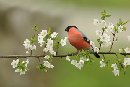 blossom bird flower Animal bullfinch HD Desktop Wallpaper | Background Image
