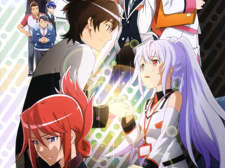 HD PC desktop wallpaper featuring Ren Kawarake, Constance, Takao Yamanobe, Tsukasa Mizugaki, Kazuki Kuwanomi, and Isla from the anime Plastic Memories.