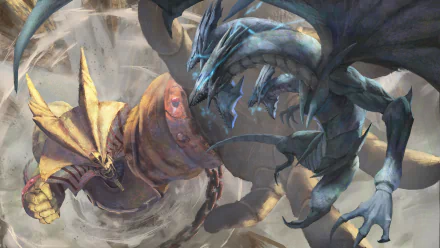 HD Yu-Gi-Oh! anime wallpaper featuring an intense battle scene between two dynamic dragons.
