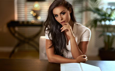 depth of field brown eyes long hair black hair woman model HD Desktop Wallpaper | Background Image