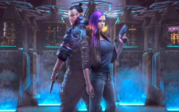Video Game Cyberpunk 2077 Purple Hair Gun Cyborg HD Wallpaper | Background Image