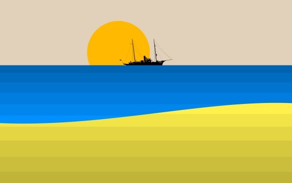Artistic Minimalist Ship Ocean Sun HD Wallpaper | Background Image