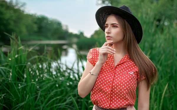 Women Model Brunette Hat Depth Of Field HD Wallpaper | Background Image