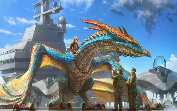 Fantasy Dragon Aircraft Pilot Aircraft Carrier Dragon Rider HD Wallpaper | Background Image