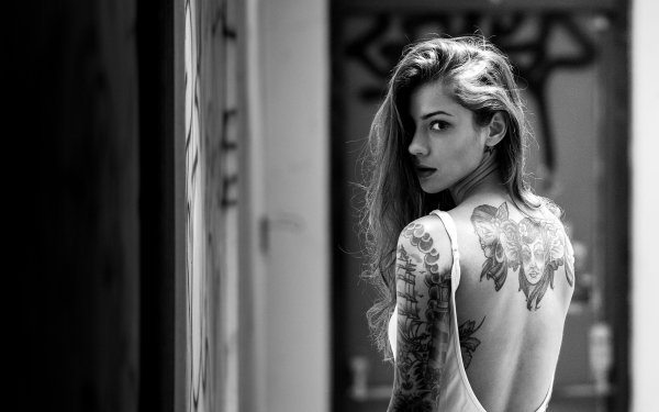 Women Tattoo Model Black & White HD Wallpaper | Background Image