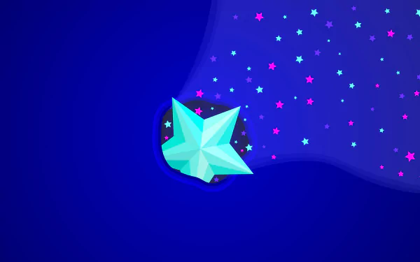 Artistic 8K Ultra HD desktop wallpaper featuring a large blue star among a cluster of smaller colorful stars on a deep blue background.