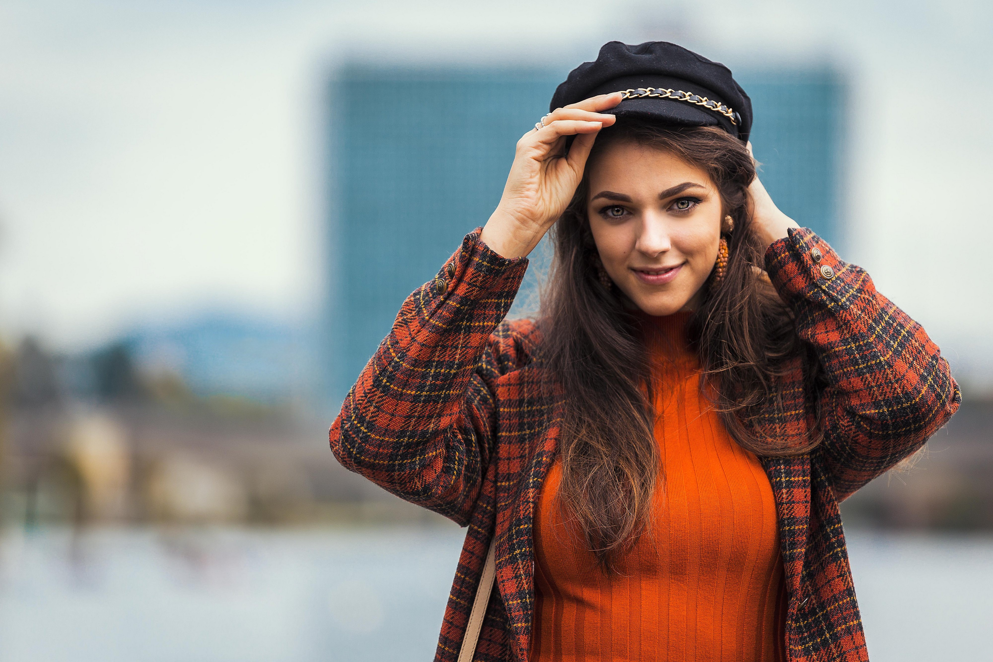 Download Brunette Hat Depth Of Field Woman Model 4k Ultra HD Wallpaper