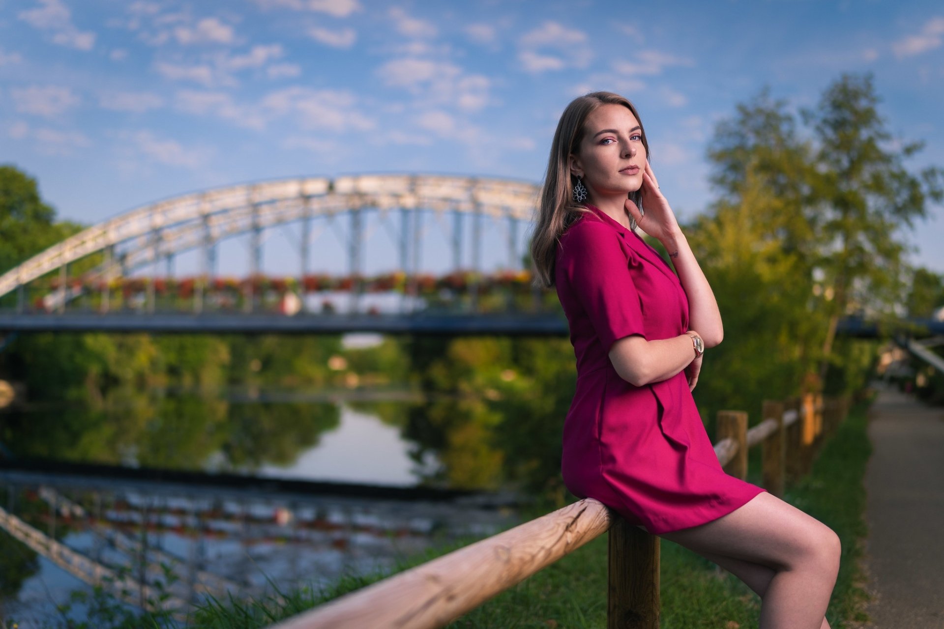 Download Pink Dress Brunette Depth Of Field Woman Model HD Wallpaper