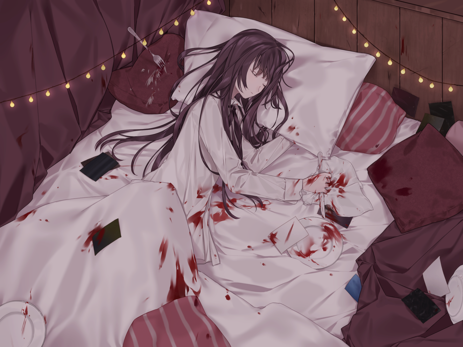 Download Black Hair Sleeping Anime Original HD Wallpaper by 春宮 氷