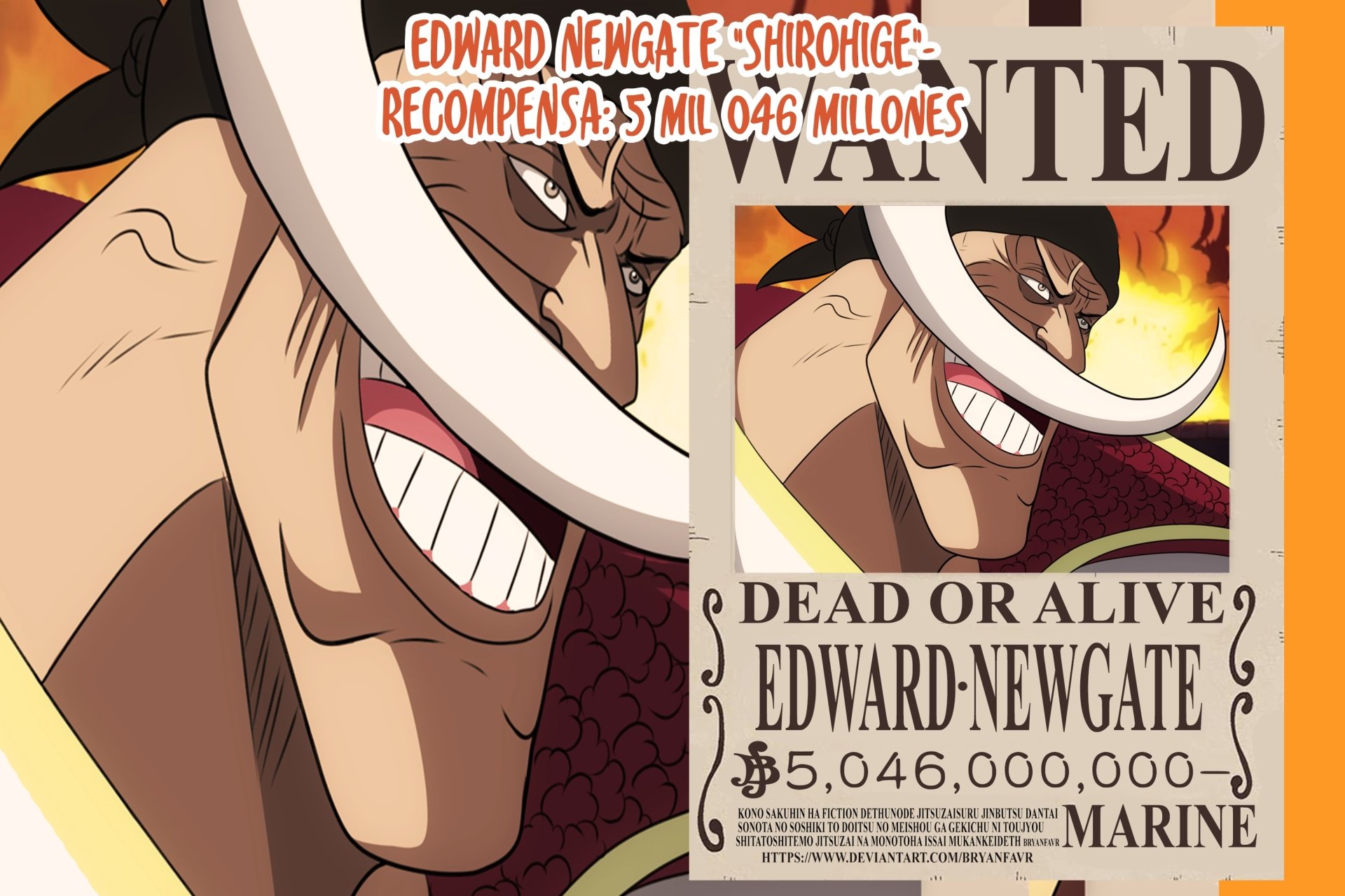 Download Edward Newgate Anime One Piece Wanted Poster HD Wallpaper by Alejandro Favela Rocha