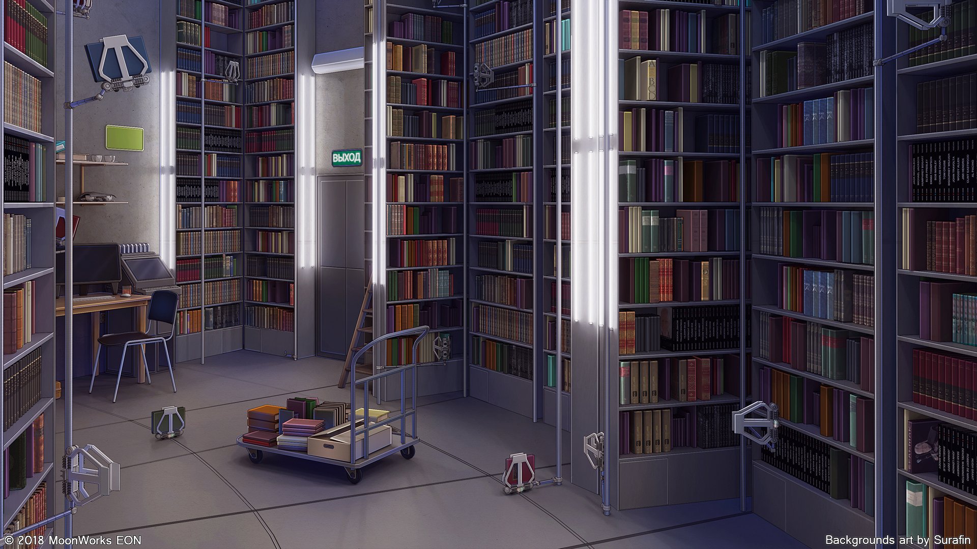 Download Book Interior Anime Library HD Wallpaper by Surafin