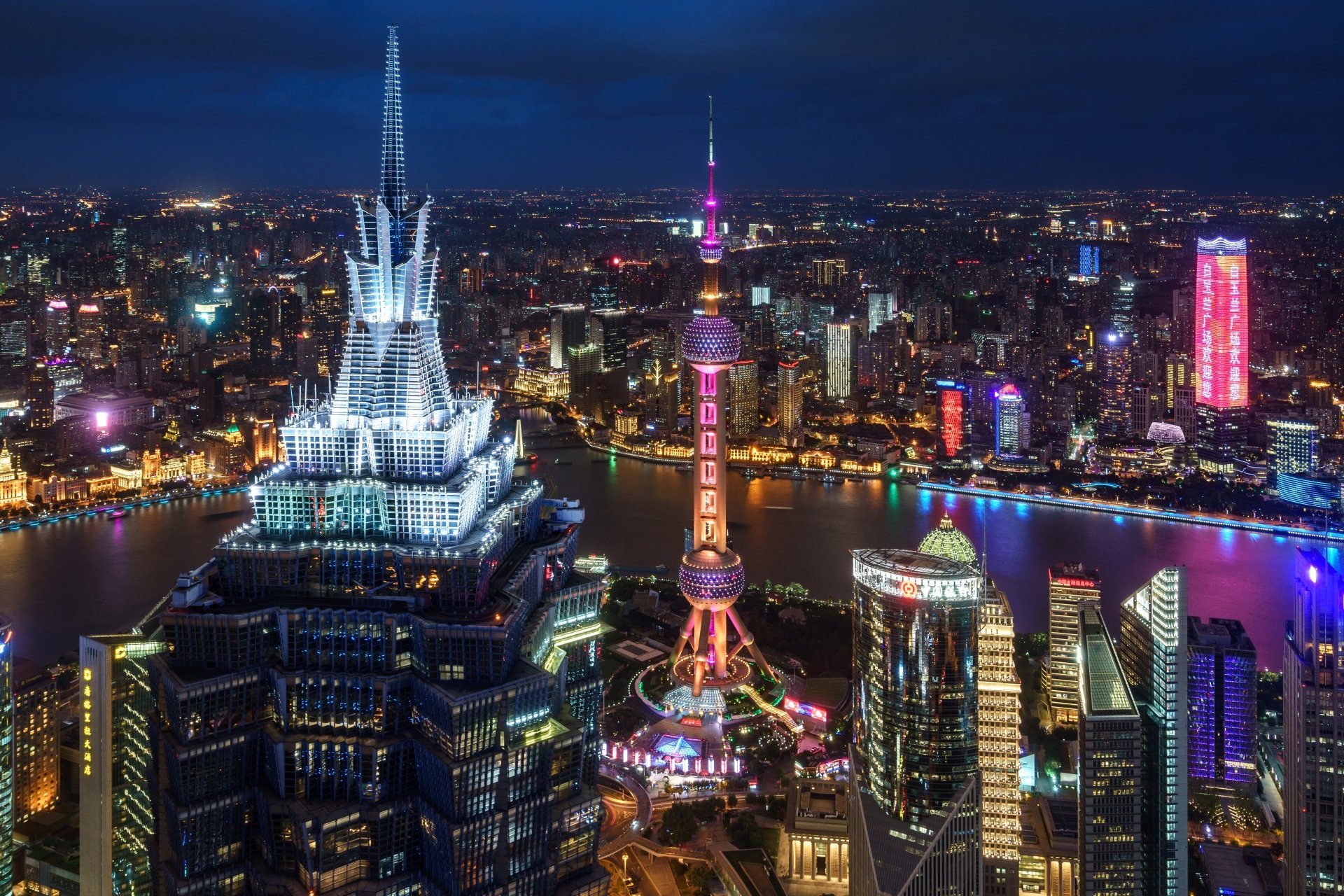 Download Oriental Pearl Tower Yangtze River Skyscraper City Night ...