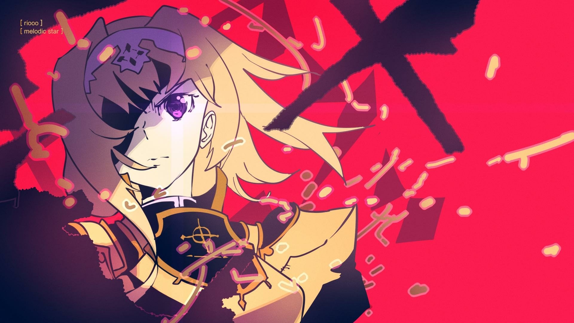 HD PC desktop wallpaper featuring Alice Zuberg, a blonde character from the anime Sword Art Online: Alicization - War of Underworld, with a dynamic red and black background.