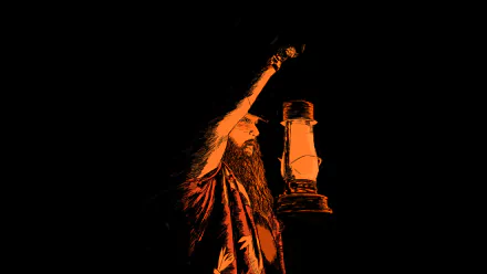 HD PC desktop wallpaper showing a bearded pro wrestler in orange-and-black silhouette holding a glowing lantern, cinematic WWE sports-entertainment vibe