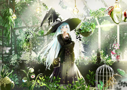 aqua hair dress cat Anime witch anime cat HD Desktop Wallpaper | Background Image
