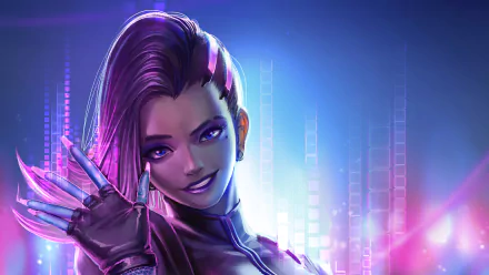 purple hair blue eyes Sombra (Overwatch) video game Overwatch HD Desktop Wallpaper | Background Image