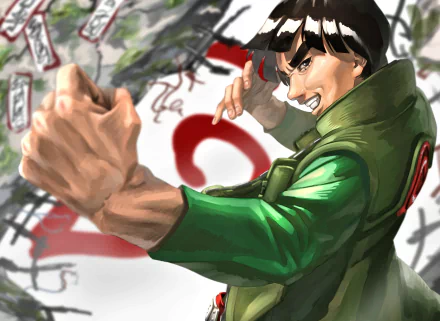 Might Guy from Naruto strikes a fierce pose in this vibrant 4K Ultra HD anime desktop wallpaper, showcasing his signature green outfit and determined expression.