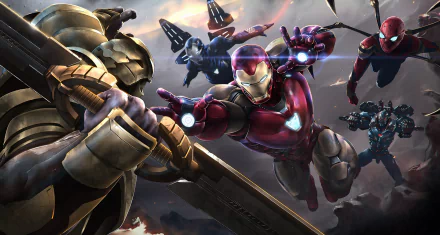 Iron-Spider spider man War Machine Iron Man Thanos movie Avengers EndGame HD Desktop Wallpaper | Background Image
