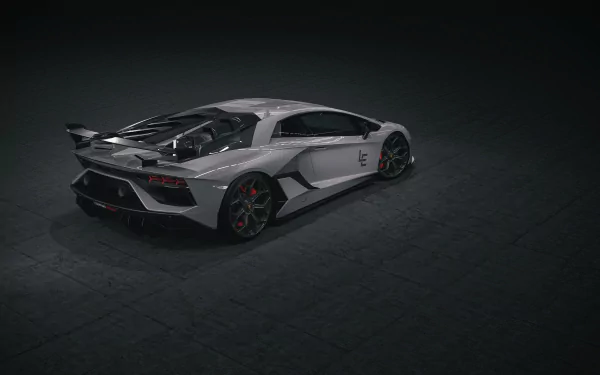 Sleek Lamborghini Aventador SVJ supercar showcased in a high-resolution 4K Ultra HD desktop wallpaper with a dark, minimalist background.
