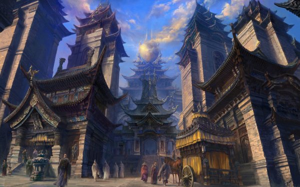 Fantasía Ciudad Pagoda Fondo de pantalla HD | Fondo de Escritorio
