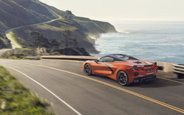 supercar orange car car Chevrolet Chevrolet Corvette vehicle Chevrolet Corvette (C8) HD Desktop Wallpaper | Background Image