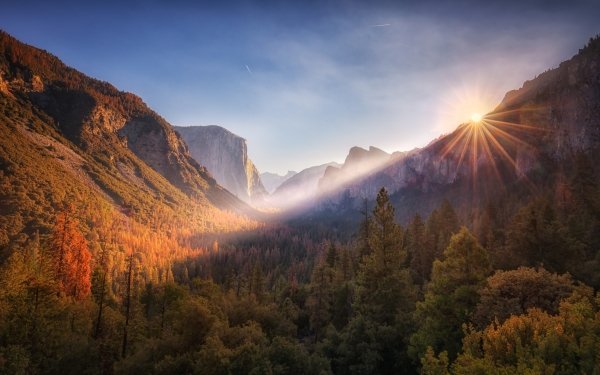 Earth Yosemite National Park National Park Fall Forest Sunbeam Mountain Cliff HD Wallpaper | Background Image