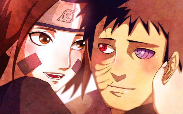 HD anime desktop wallpaper featuring Rin Nohara and Obito Uchiha from Naruto with detailed facial expressions and vibrant colors.