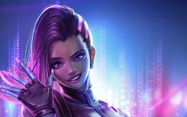 Video Game Overwatch Sombra Blue Eyes Purple Hair HD Wallpaper | Background Image