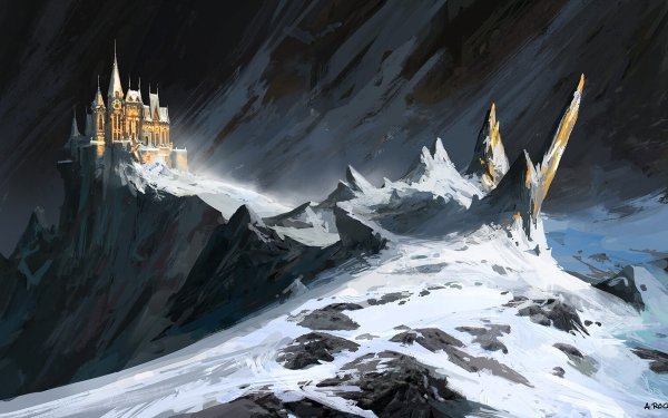 Fantasy Castle Castles Mountain Snow HD Wallpaper | Background Image