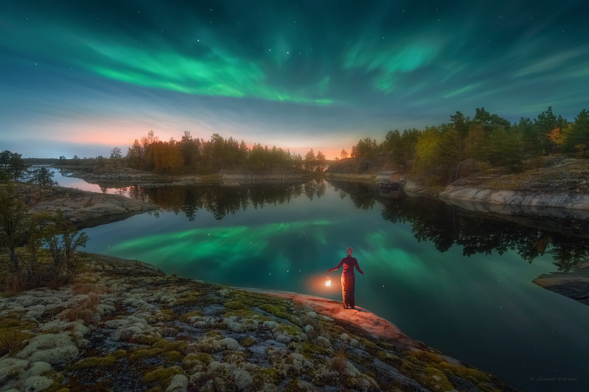 Aurora Borealis Reflection in Lake by Alexandr Kukrinov