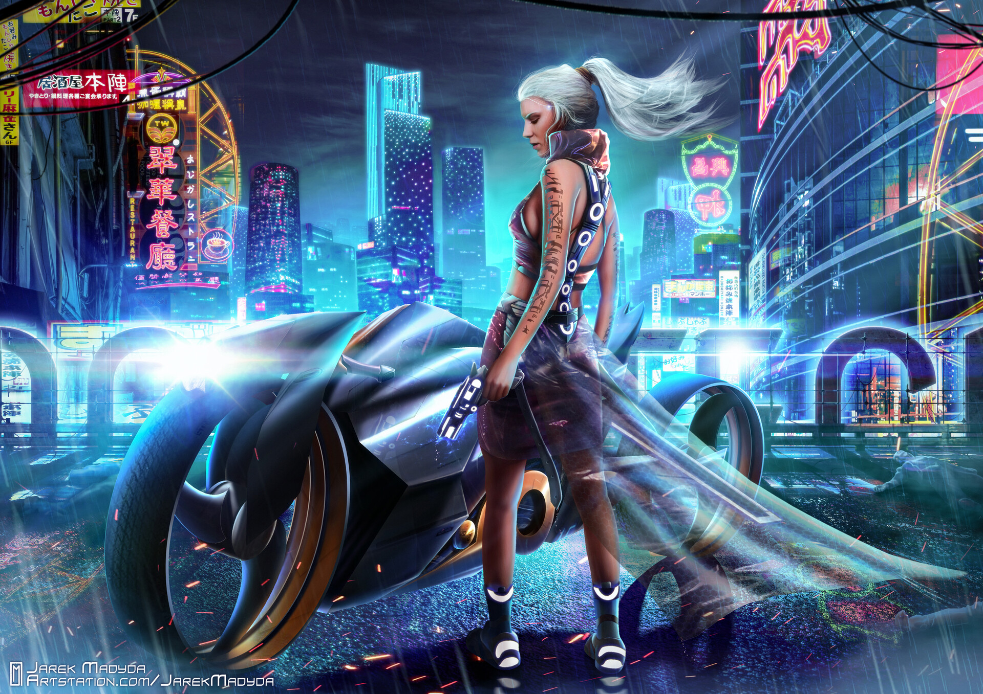 HD wallpaper: Biker girl, cyberpunk, Girl With Weapon