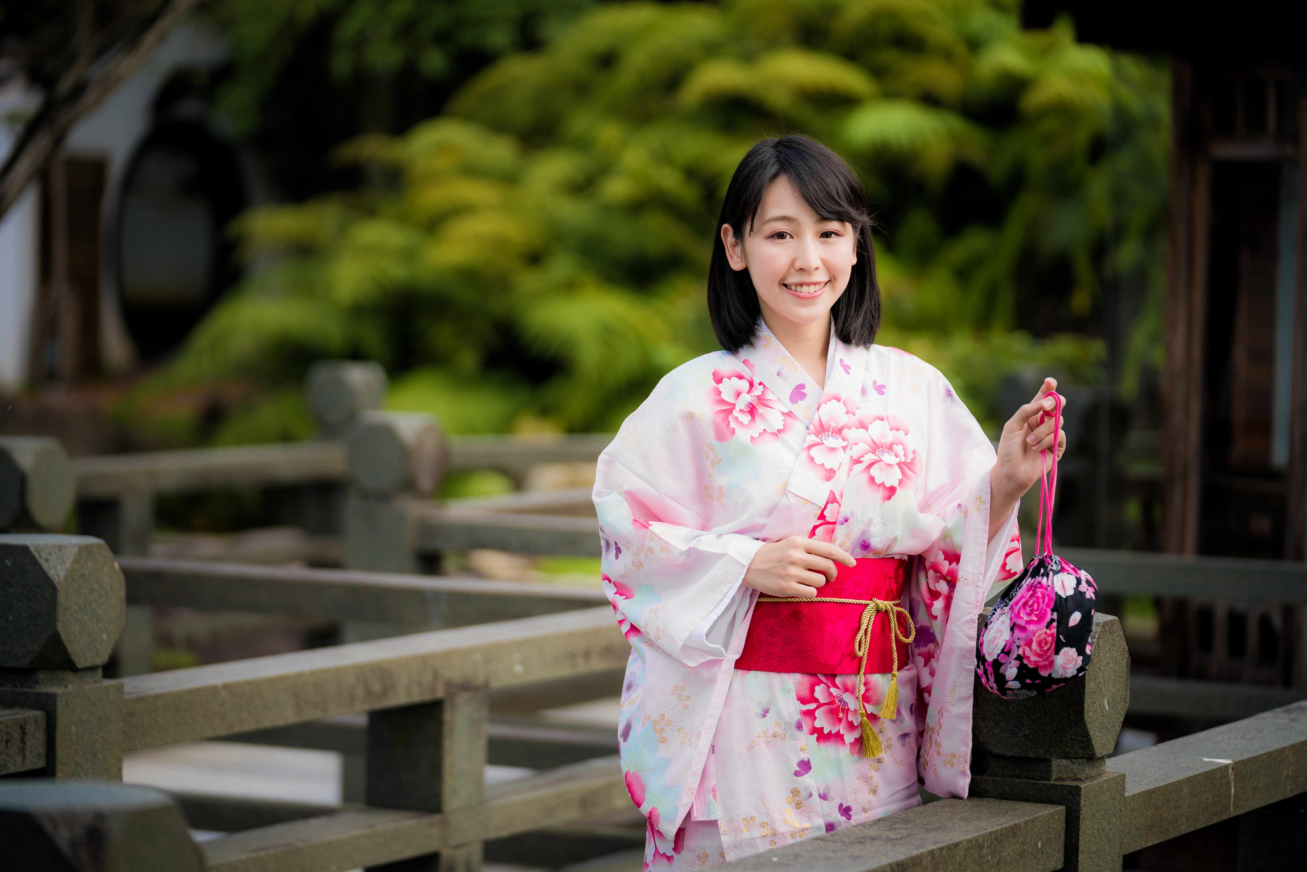 Download Black Hair Depth Of Field Model Kimono Smile Woman Asian 4k