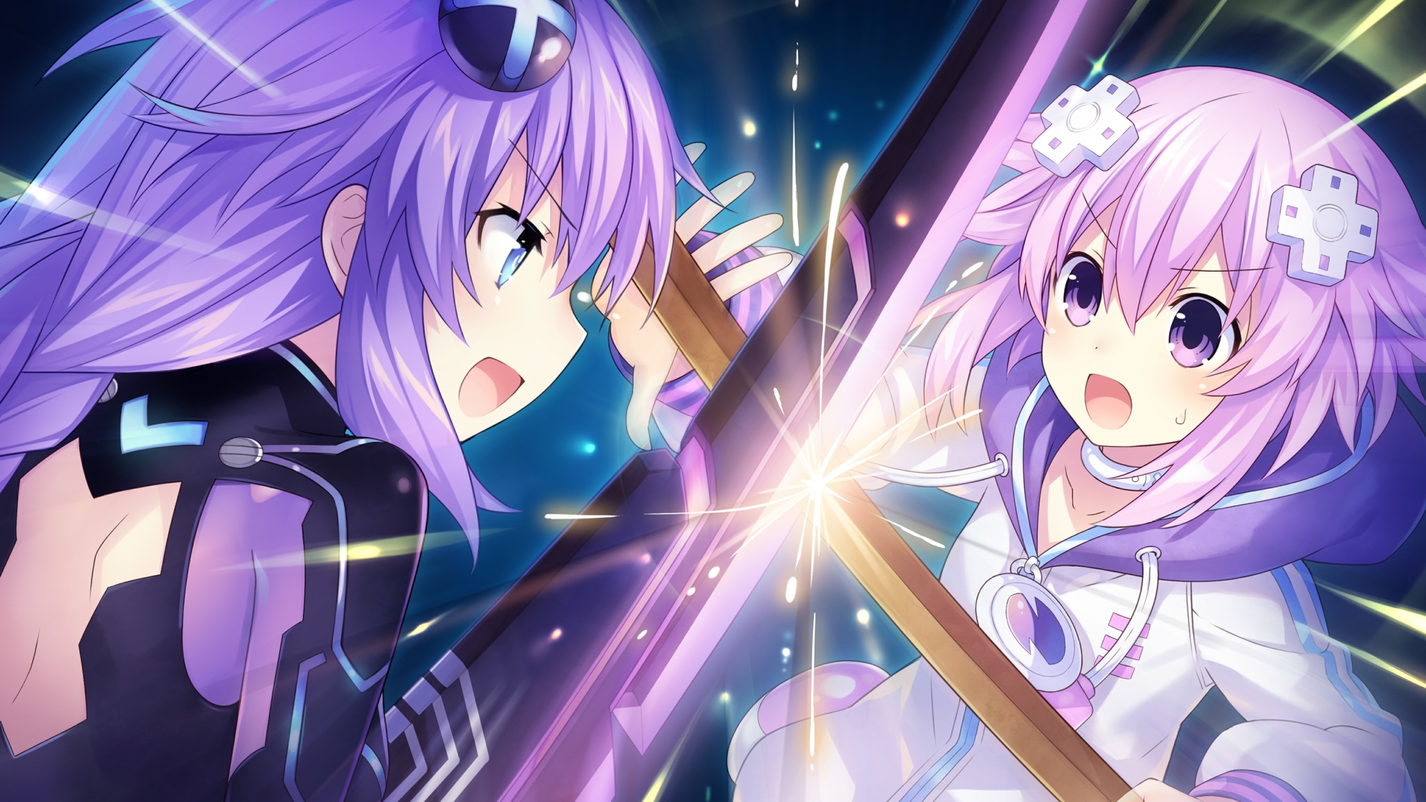 Neptune & Nepgear, neptune, blush, game, hairpin, rebirth, one piece,  playstation, HD wallpaper